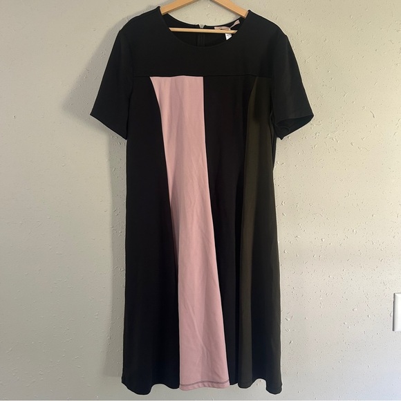 Hutch Asymmetrical Pink and Black A-line Mini Dress Retro Colorblock 60s Casual - Picture 1 of 6